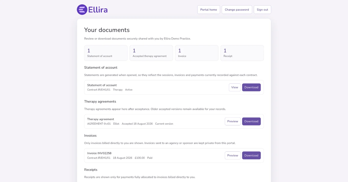 Ellira Client Portal document library